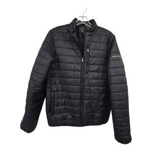 Eddie Bauer Puffer Jacket Mens SM Black Polyester Fill Lightweight Packable Zip